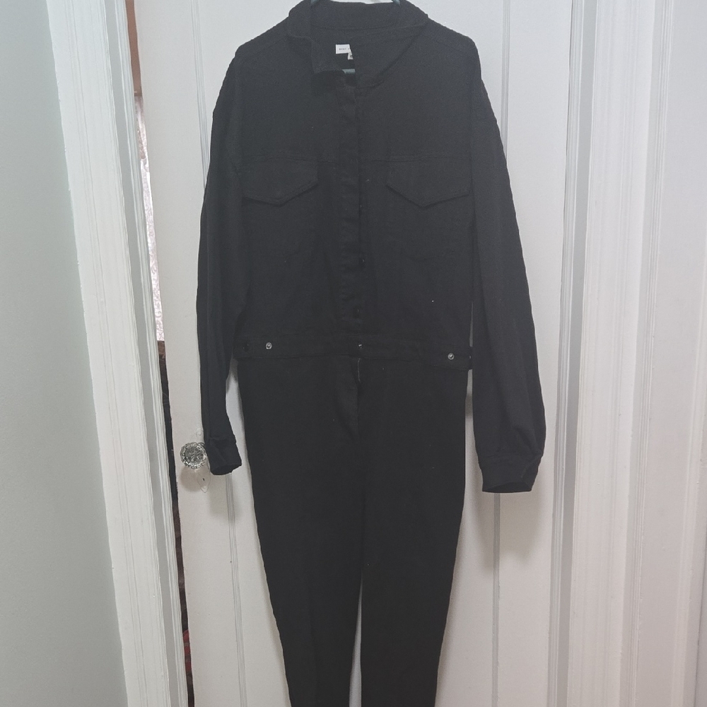 Good American Sleek Black Long-Sleeve Jumpsuit